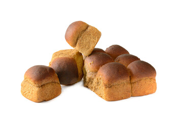 rye bread with garlic is isolated on a white background, selective focus.