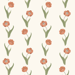 elegant spring floral seamless pattern with lines of pink tulips