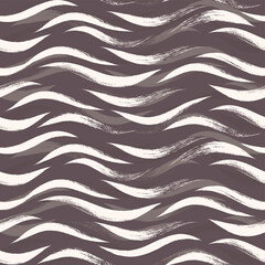 Seamless Wave Pattern, animal print, modern vector background. Wavy brush stroke, zebra grunge paint lines, tiger abstract watercolor illustration