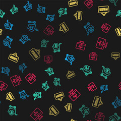 Set line Remove shopping cart, Shopping and euro, Price tag with text Free and Monitor basket on seamless pattern. Vector.