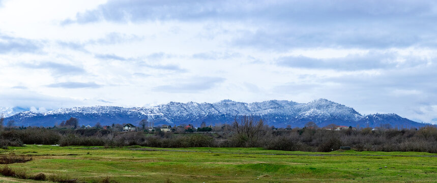 Snowy Talysh Mountain landscape, greens in Lankaran, Azerbaijan
