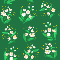 Branch of Jasmine tree. Trendy pattern with flower. Flat vector illustration.