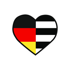 Vector illustration of the heart filled with Germany flag and the Straight heterosexual pride flag on white background.