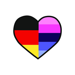 Obraz premium Vector illustration of the heart filled with Germany flag and the Omnisexual pride flag on white background.