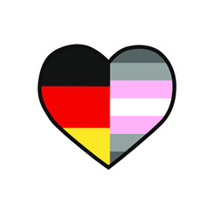 Vector illustration of the heart filled with Germany flag and the Demigirl pride flag on white background.