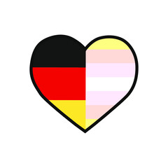Obraz premium Vector illustration of the heart filled with Germany flag and the Pangender pride flag on white background.