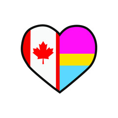 Vector illustration of the heart filled with the flag of Canada and the Pansexual pride flag on white background.