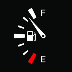 Fuel tank dial gage sign. Transportation petrol level indicator symbol. Vector illustration.