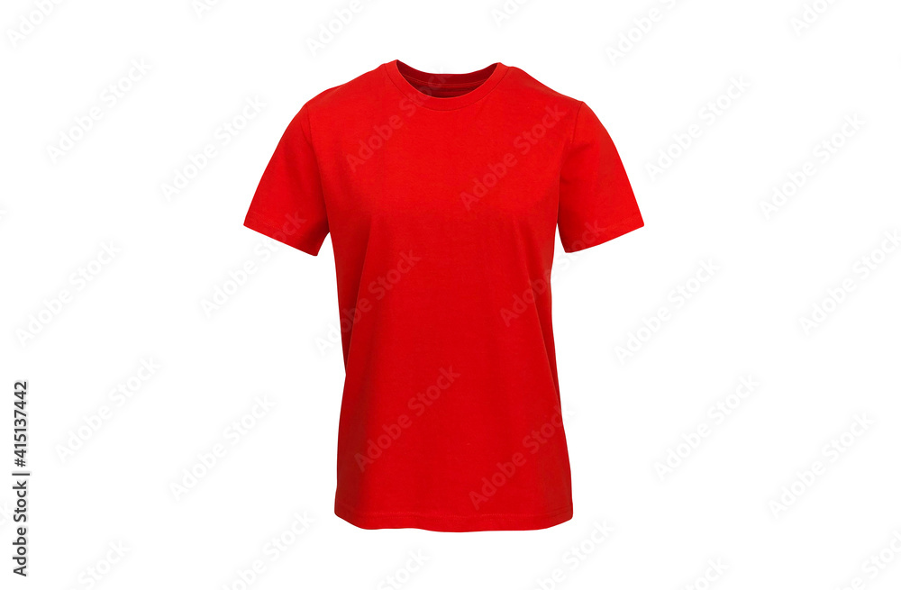 Wall mural Women’s Red Short Sleeve Shirt T-shirt with Set In Sleeve. Isolated on a White Background for own brand personalisation. Shot on a medium sized Female Ghost Mannequin. T-Shirt Mockup, Template. - Wall murals
