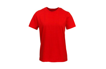 Women’s Red Short Sleeve Shirt T-shirt with Set In Sleeve. Isolated on a White Background for own brand personalisation. Shot on a medium sized Female Ghost Mannequin. T-Shirt Mockup, Template.