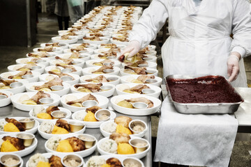 Chef is portioning inflight food, toned