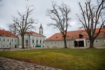 Baroque representative castle and National Stud Farm, renaissance historical building, UNESCO heritage, Church of St. Wenceslas and Leopold, Kladruby nad Labem, Czech Republic