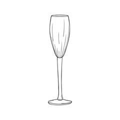 Hand drawn champagne glass on a white isolated background. Illustration in black and white graphic style, doodle. It can be used for decoration of textile, paper and other surfaces.