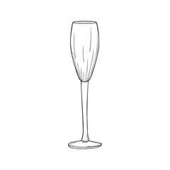 Hand drawn champagne glass on a white isolated background. Illustration in black and white graphic style, doodle. It can be used for decoration of textile, paper and other surfaces.