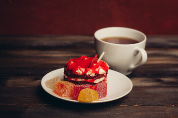 cake saucer sweets delicacy dessert enjoyment wooden background