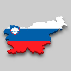 3d isometric Map of Slovenia with national flag.