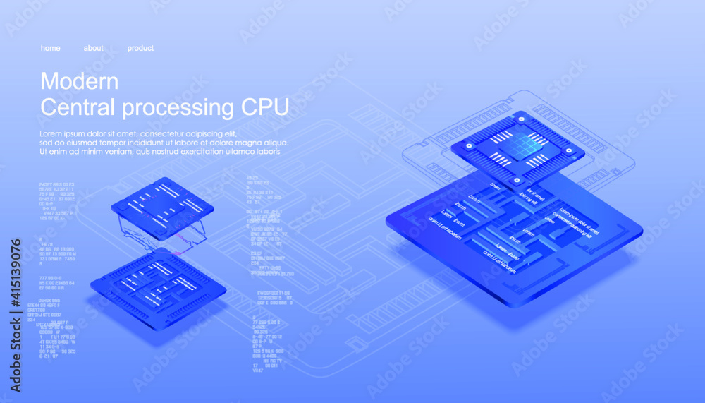Poster new generation processor cpu for processing large amounts of information. development of electronic 
