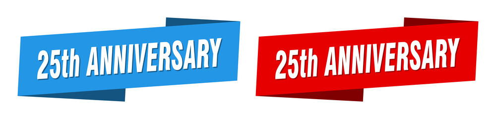 25th anniversary banner. 25th anniversary ribbon label sign set