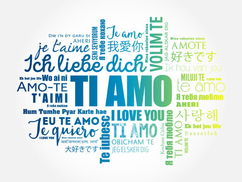 Ti amo (I Love You in Italian) in different languages of the world, word cloud background