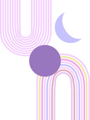 Boho style celestial bodies with abstract rainbows vector illustration EPS10