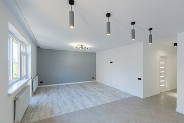 interior photo, apartment after new renovation without furniture in loft style