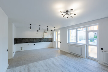interior photo, apartment after new renovation without furniture in loft style
