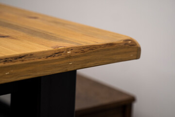 Oak kitchen worktop with special thickness on kitchen table.