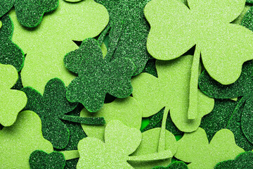 Clover leaves as background, top view. St. Patrick's Day celebration