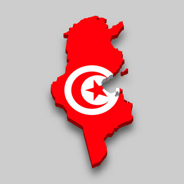 recommend clip art: 3d isometric Map of Tunisia with national flag.