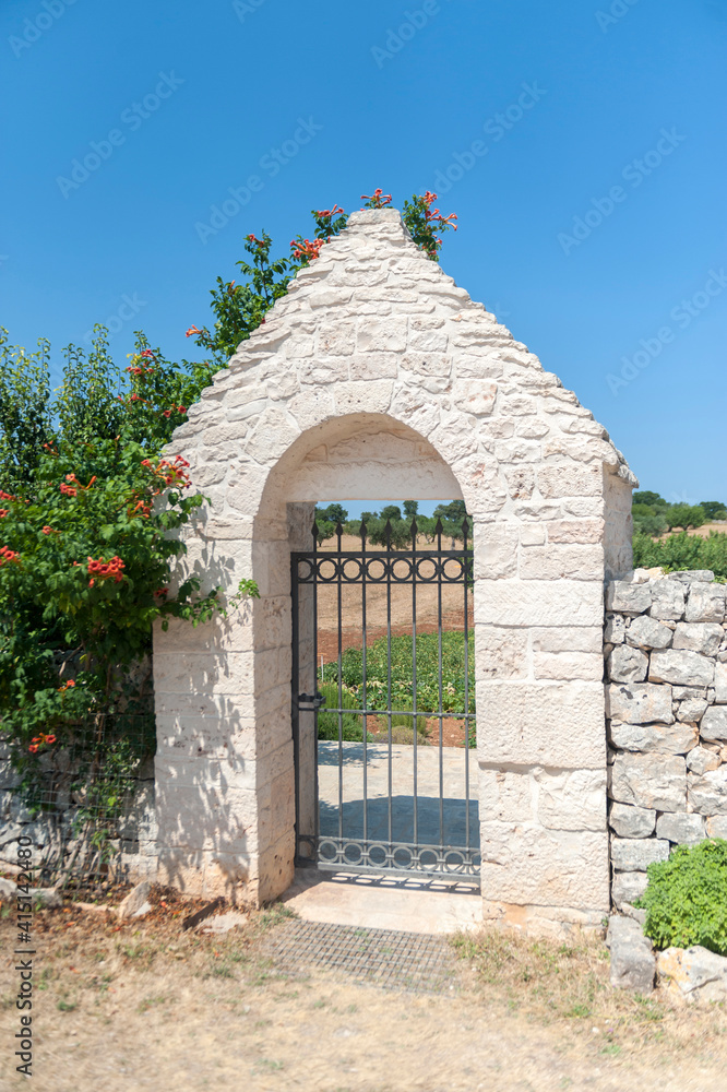 Sticker garden gate at masseria aprile, locorotundo, italy, europe