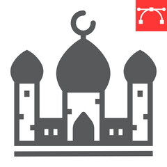 Mosque glyph icon, architecture and religion, islamic mosque vector icon, vector graphics, editable stroke solid sign, eps 10.