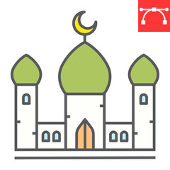 Mosque color line icon, architecture and religion, islamic mosque vector icon, vector graphics, editable stroke filled outline sign, eps 10.