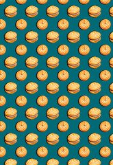 Vertical pattern with shortbread cookies on a green background. Pastry background.