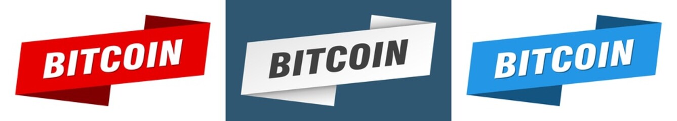 bitcoin banner. bitcoin ribbon label sign set