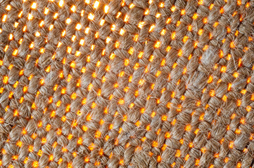 A canvas napkin lying on a wooden surface. Background for fall and natural objects.