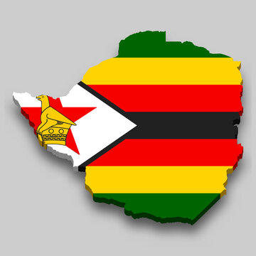 recommend clip art: 3d isometric Map of Zimbabwe with national flag.