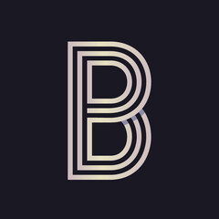 Fototapeta premium Letter B logo.Corporate creative typographic icon isolated on dark background.Geometric symbol icon for web, tech, modern company brand.Alphabet initial.Gold color line element.Character shape.