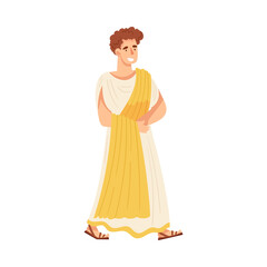 Young Male Roman Wearing Long Tunic and Sandals as Traditional Clothes Vector Illustration