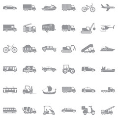 Transportation Icons. Gray Flat Design. Vector Illustration.
