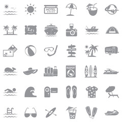 Vacation Icons. Gray Flat Design. Vector Illustration.