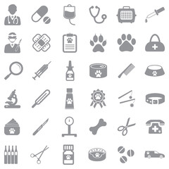 Veterinary Icons. Gray Flat Design. Vector Illustration.