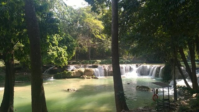 Long exposure of Green lake waterfall Chet Sao Noi Waterfall National Park Thailand
