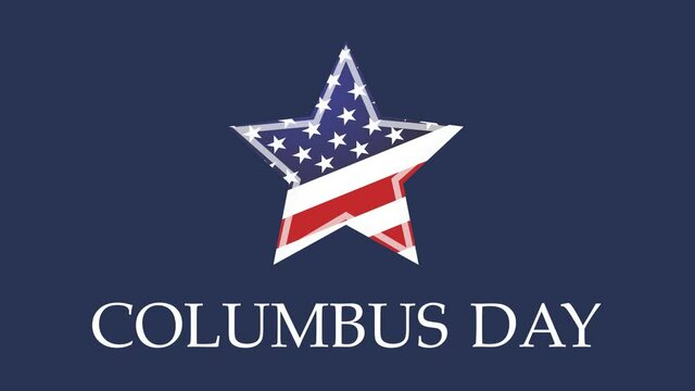 Happy Columbus Day animated banner. Video illustration on blue background.