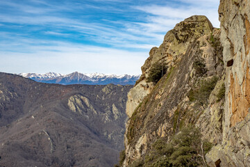 Fototapeta premium Snow-covered peaks on the Mont Canigou in the Pyrenees at the beginning of Winter