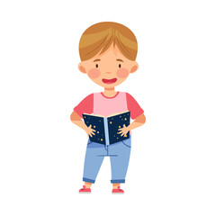 Curious Little Boy Studying Space and Galaxy Reading Book about Solar Planets Vector Illustration