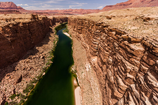 View of the Colorado River from the Glen Canyon Dam Bridge on Highway 89