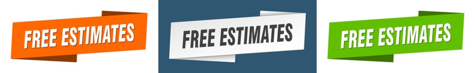 free estimates banner. free estimates ribbon label sign set