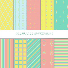 Set of ten seamless patterns. Cute abstract endless textures. Geometric background.