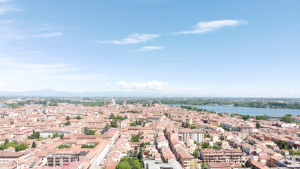 Italy, Mantua, city view toward historical city center, lakes surrounding the city