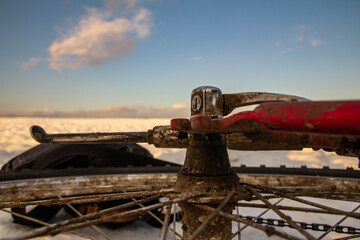 Closeup of a muddy bike